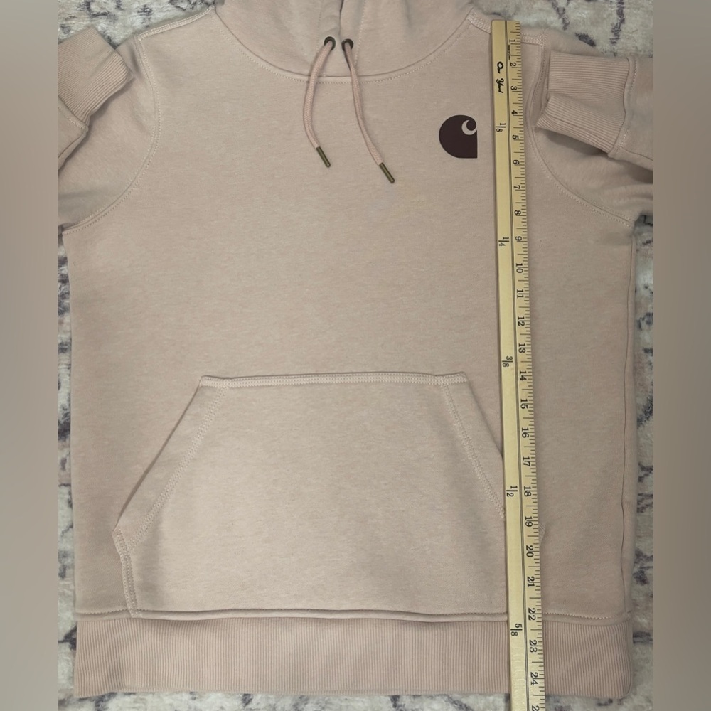 Carhartt Relaxed Fit Midweight Logo Sleeve Hoodie in Dusty Rose Pink Size Small - Picture 5 of 8